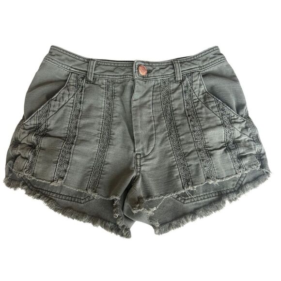 Free People Great Expectations Lace Shorts Olive Green Size 4 Button Fly Shorts - Picture 4 of 9